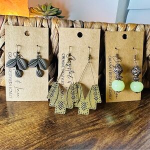 Leaf and Geometric Earrings Set